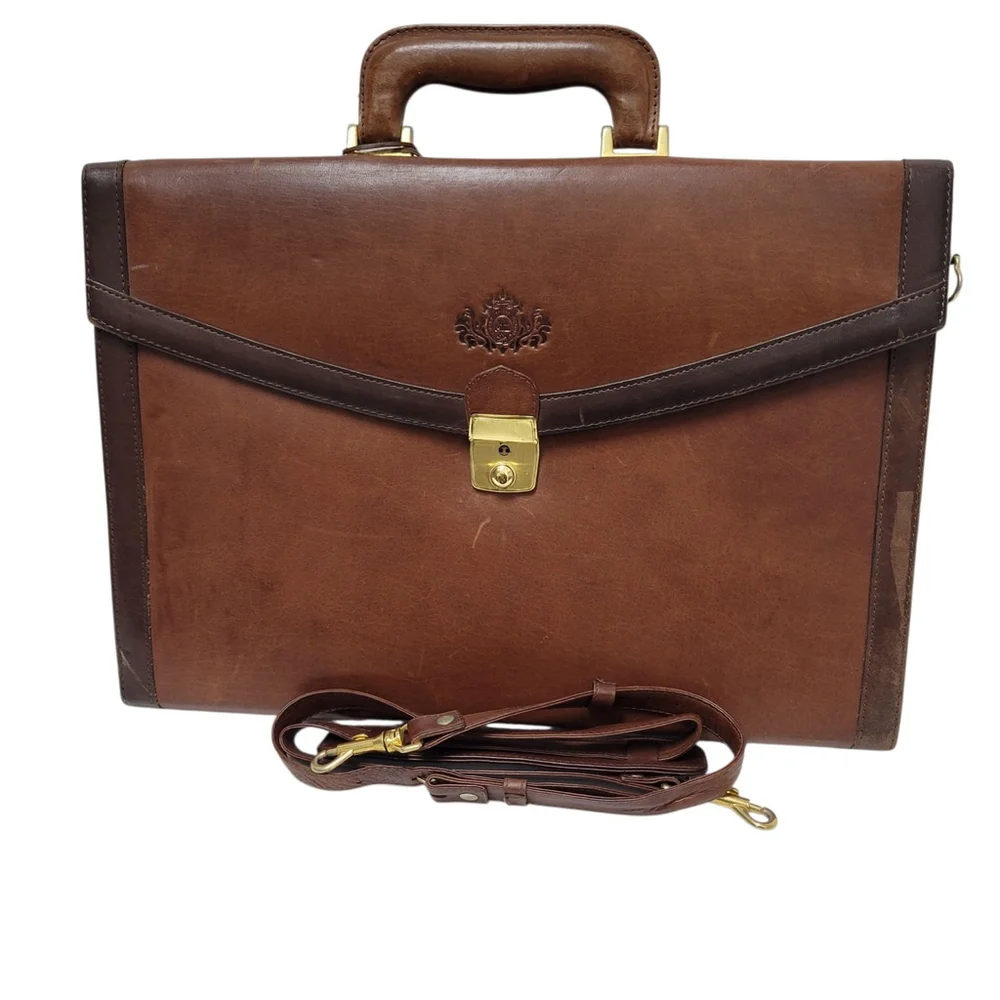 Unbranded Handmade Expandable 3-Compartments Genuine Leather Vintage Briefcase